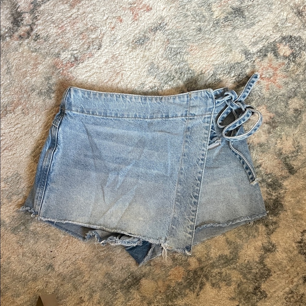 We The Free Light Blue Jean Wrap Shorts